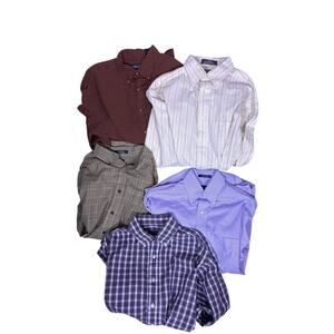Lot of 5 Mens XL Button Down Shirts Plaid Checkered Pinstripe Casual